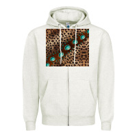 Oatmeal Heather leopard gemstone leather Zipper Hoodie - BarkalooDesign