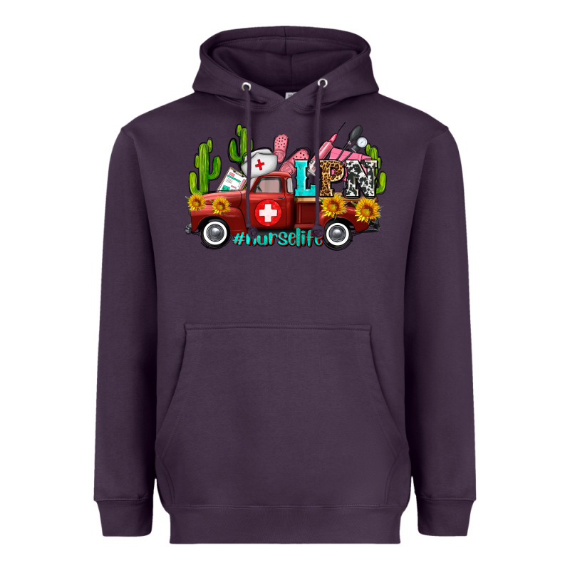 Lpn Nurse Truck With Cactus And Sunflowers Heavyweight Hoodie by AdoDesignShop | Teevron