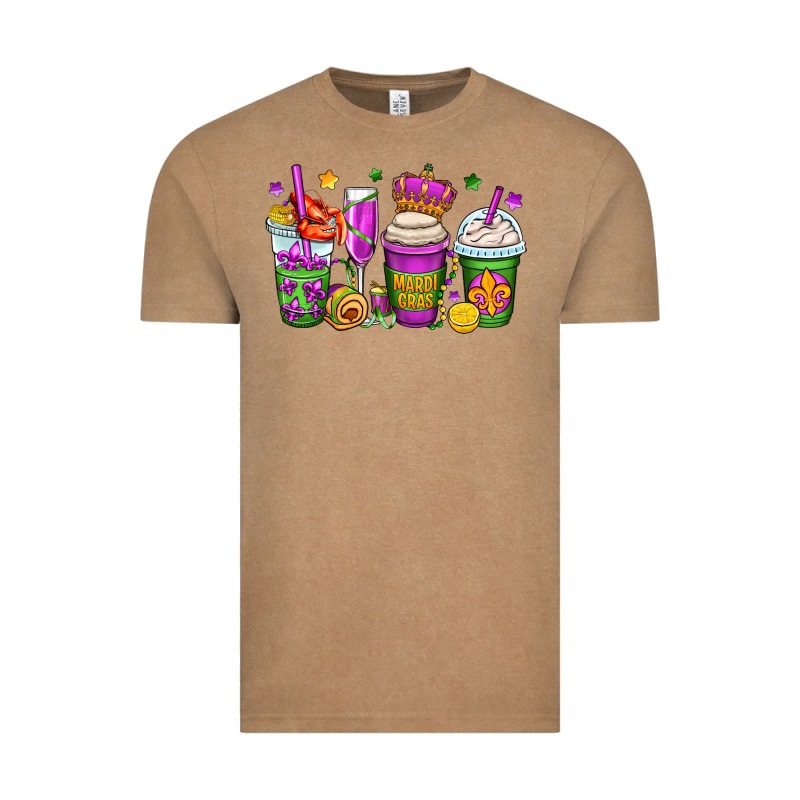 Mardi Gras Coffee Cups Vintage Tee by OliviaCreatesArt | Teevron