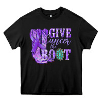 Black Give Cancer the boot purple ribbon Heavy Core Tee - NancyCooperArtShop