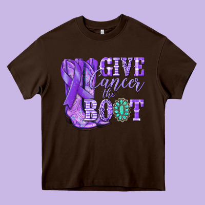Give Cancer The Boot Purple Ribbon Heavy Core Tee Designed By Nancycooperartshop