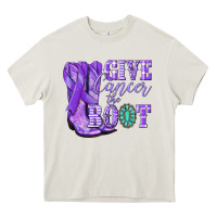 Cream Give Cancer the boot purple ribbon Heavy Core Tee - NancyCooperArtShop