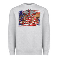 Heather Grey patriotic nurse certified medical assistant medilcal symbol background Heavyweight Sweatshirt - BarkalooDesign