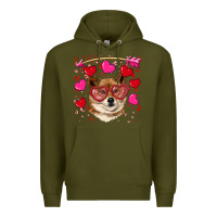 Army Green valentine's shiba inu Premium Hoodie - RanaPortraitStore