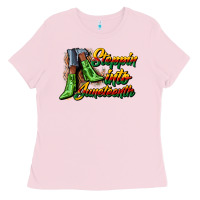 Bubblegum Pink steppin into juneteenth heels Ladies Tee - CowGirlArtShop