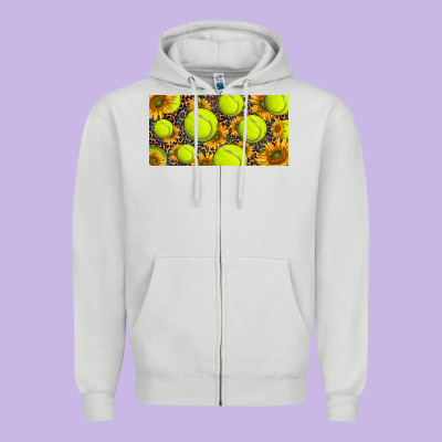 Tennis Ball With Sunflower And Racket  Licence Plato Zipper Hoodie Designed By Barkaloodesign