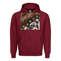 Burgundy leopard and cowhide gemstone leather Zipper Hoodie - BarkalooDesign