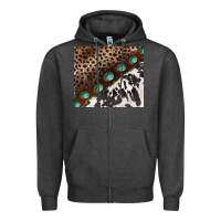 Charcoal Heather leopard and cowhide gemstone leather Zipper Hoodie - BarkalooDesign