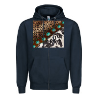 Navy leopard and cowhide gemstone leather Zipper Hoodie - BarkalooDesign