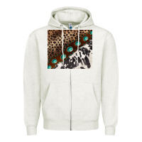 Oatmeal Heather leopard and cowhide gemstone leather Zipper Hoodie - BarkalooDesign