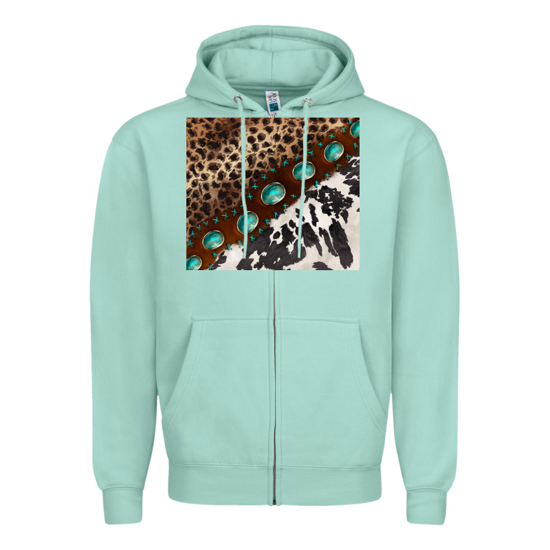 Leopard And Cowhide Gemstone Leather Zipper Hoodie by BarkalooDesign | Teevron