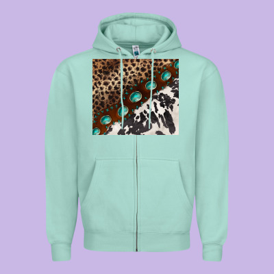 Leopard And Cowhide Gemstone Leather Zipper Hoodie Designed By Barkaloodesign