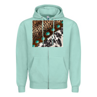 Seafoam leopard and cowhide gemstone leather Zipper Hoodie - BarkalooDesign