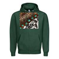 Sports Green leopard and cowhide gemstone leather Zipper Hoodie - BarkalooDesign