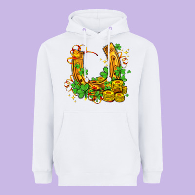 Horseshoe With Shamrocks And Coin Heavyweight Hoodie Designed By Adodesignshop