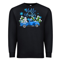 Black hello winter with sniwman and  truck Premium Sweatshirt - AdoDesignShop