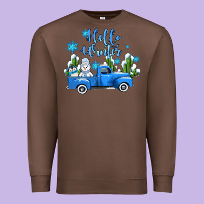 Hello Winter With Sniwman And  Truck Premium Sweatshirt Designed By Adodesignshop