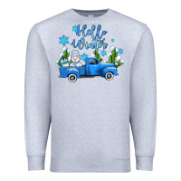 Heather Grey hello winter with sniwman and  truck Premium Sweatshirt - AdoDesignShop
