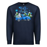 Navy hello winter with sniwman and  truck Premium Sweatshirt - AdoDesignShop