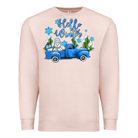 Pale Pink hello winter with sniwman and  truck Premium Sweatshirt - AdoDesignShop
