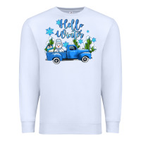 White hello winter with sniwman and  truck Premium Sweatshirt - AdoDesignShop