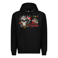 Black Merry Christmas  skull Premium Hoodie - CowhideDigitalArt