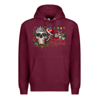 Burgundy Merry Christmas  skull Premium Hoodie - CowhideDigitalArt
