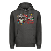 Charcoal Heather Merry Christmas  skull Premium Hoodie - CowhideDigitalArt