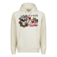 Oatmeal Heather Merry Christmas  skull Premium Hoodie - CowhideDigitalArt