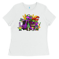 White mardi gras gnome truck Ladies Tee - CowGirlArtShop