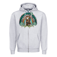 Heather Grey turquoise gemstones brown baby cow  rainbow Zipper Hoodie - BarkalooDesign