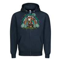 Navy turquoise gemstones brown baby cow  rainbow Zipper Hoodie - BarkalooDesign