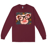 Burgundy Fall Autumn Pig Long Sleeve Tee - RanaPortraitStore