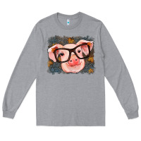 Heather Grey Fall Autumn Pig Long Sleeve Tee - RanaPortraitStore