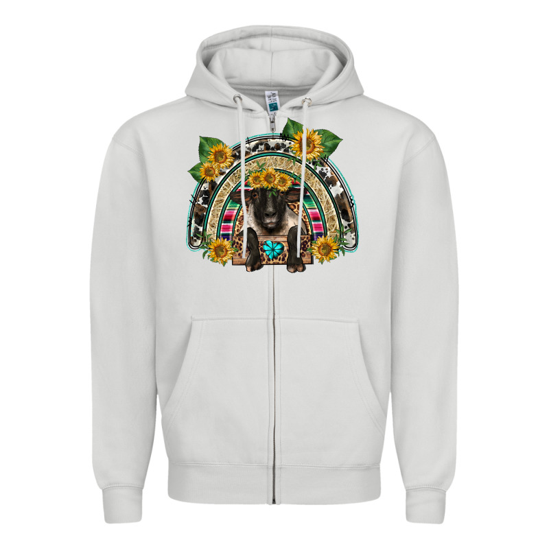 Suffolk Ewe Front Sunflowers Rainbow Zipper Hoodie by BarkalooDesign | Teevron