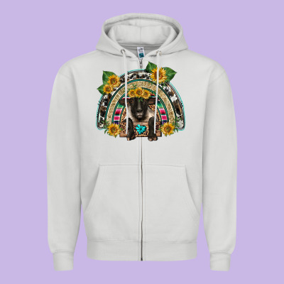 Suffolk Ewe Front Sunflowers Rainbow Zipper Hoodie Designed By Barkaloodesign