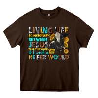 Chocolate Brown Living Life Somewhere Between Jesus Heavy Core Tee - texasbilliewilder