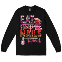 Black eat sleep nails repeat bbs Long Sleeve Tee - BundleAndBundleShop