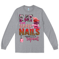 Heather Grey eat sleep nails repeat bbs Long Sleeve Tee - BundleAndBundleShop
