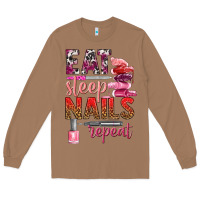 Toasted Coconut eat sleep nails repeat bbs Long Sleeve Tee - BundleAndBundleShop