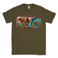 Army Green texas longhorn with aztec tiger and  leopard Classic Tee - RanaPortraitStore