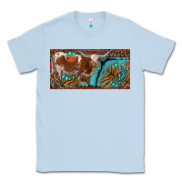 Dusty Blue texas longhorn with aztec tiger and  leopard Classic Tee - RanaPortraitStore
