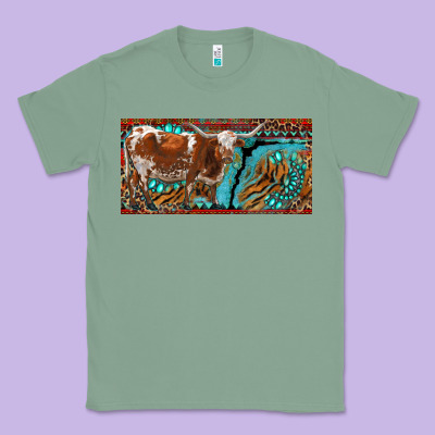 Texas Longhorn With Aztec Tiger And  Leopard Classic Tee Designed By Ranaportraitstore