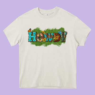 Western Howdy Heavy Core Tee Designed By Texasbilliewilder