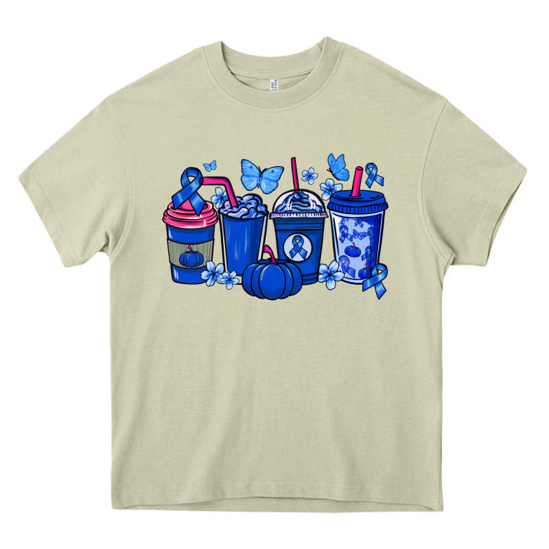 Colon Cancer Coffee Cups Blue Ribbon Heavy Core Tee by NancyCooperArtShop | Teevron