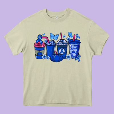 Colon Cancer Coffee Cups Blue Ribbon Heavy Core Tee Designed By Nancycooperartshop