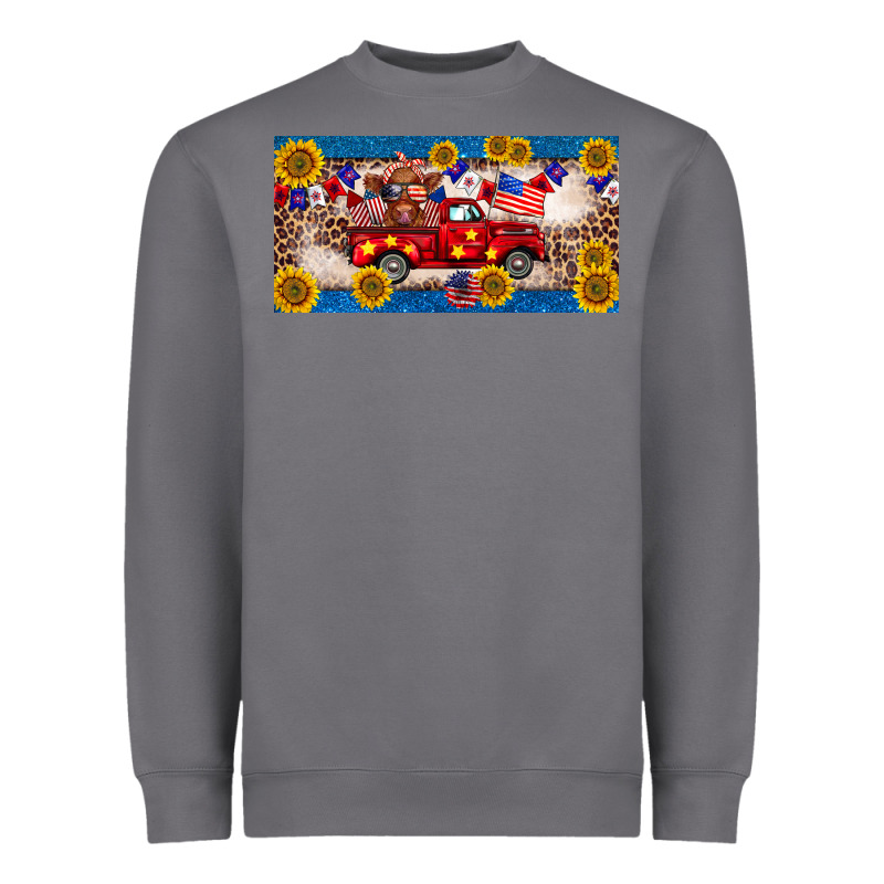 4th Of July Truck Cow License Plate Heavyweight Sweatshirt by BarkalooDesign | Teevron
