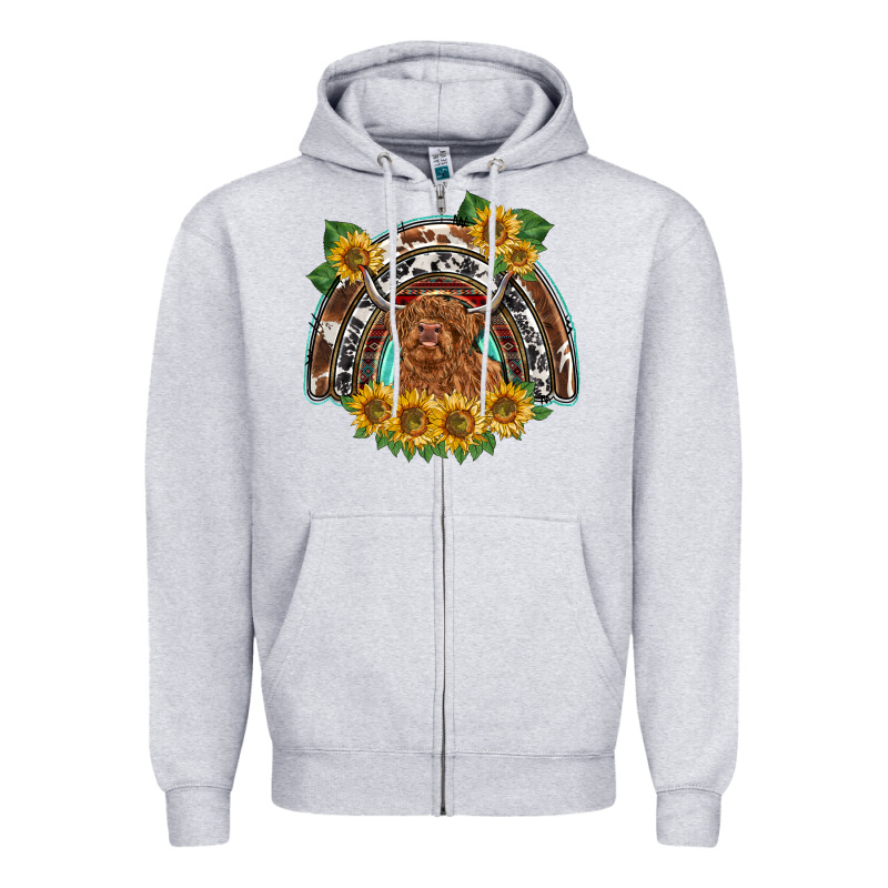 Scottish Calf Sunflowers Rainbow Zipper Hoodie by BarkalooDesign | Teevron