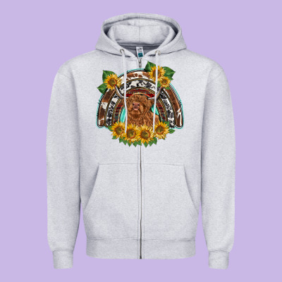 Scottish Calf Sunflowers Rainbow Zipper Hoodie Designed By Barkaloodesign