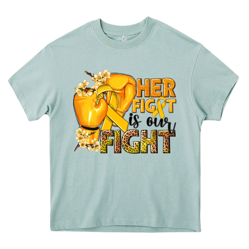Her Fight Is Our Fight Childhood Cancer Yellow Heavy Core Tee by NancyCooperArtShop | Teevron